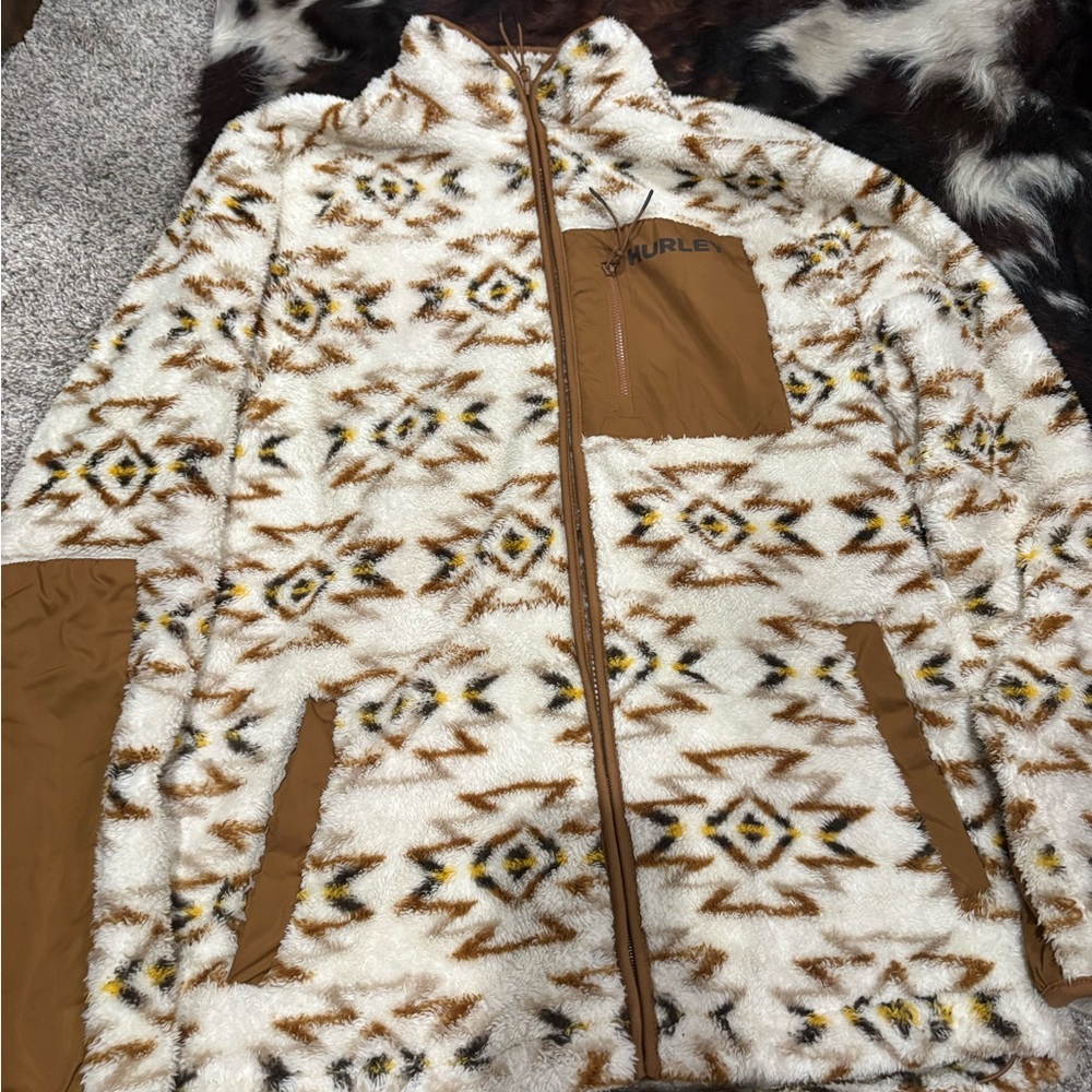 Hurley Brown and Cream Fleece Jacket